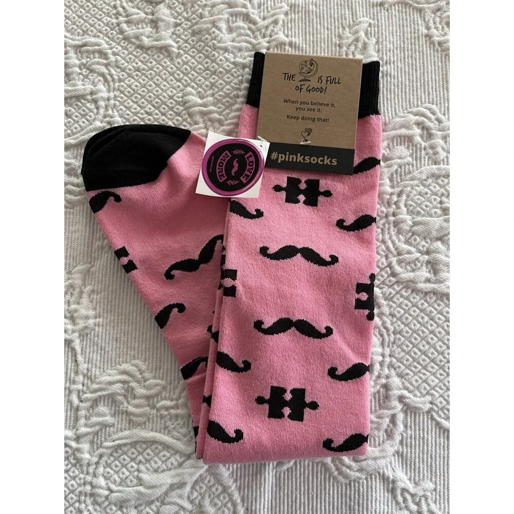 The Earth Is Full Of Good Pink Socks #PinkSocks Mustache And Puzzle Piece